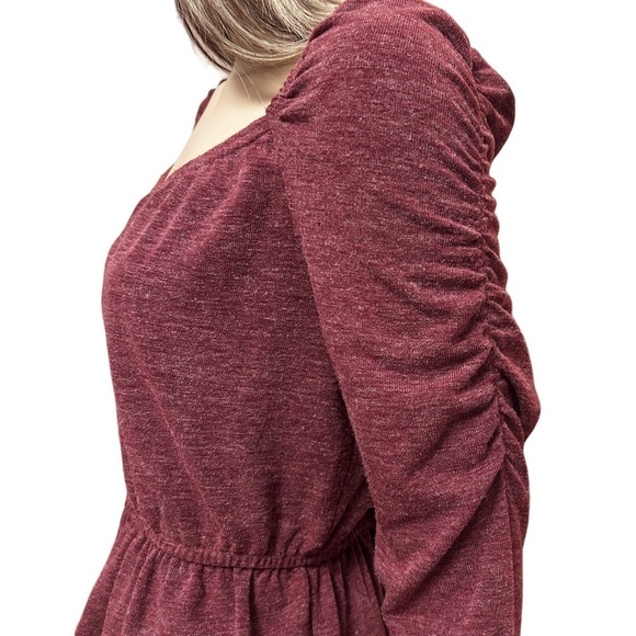 Anthropologie Moon River Peplum Top Blouse Heather Burgundy Ruched Shirred Back - Picture 7 of 16